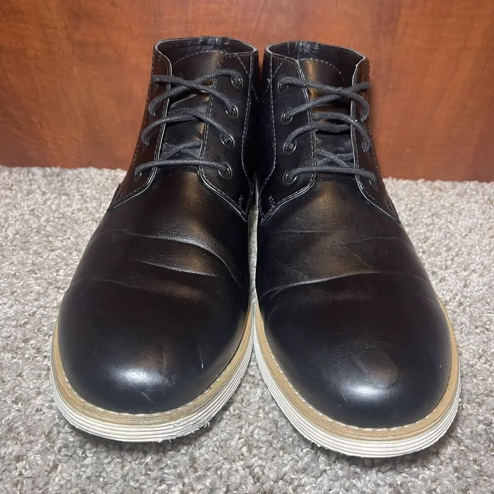 Perry Ellis Portfolio Mens Ankle Boots Size 11.5 Black Leather Shoes